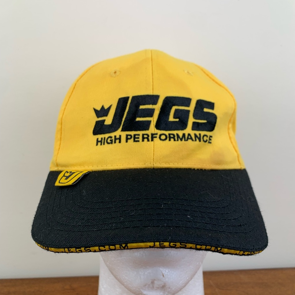 JEGS High Performance Baseball Hat Mens Adjustable Yellow Black Strapback Cap